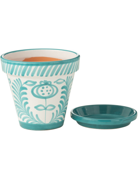 Grand Cache pot original extérieur Rond Diamètre 35 cm en Céramique Vert Blanc Motif fleur Granada - 2