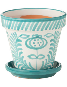 Grand Cache pot original extérieur Rond Diamètre 27 cm en Céramique Bleu aqua Blanc Motif fleur Granada - 1