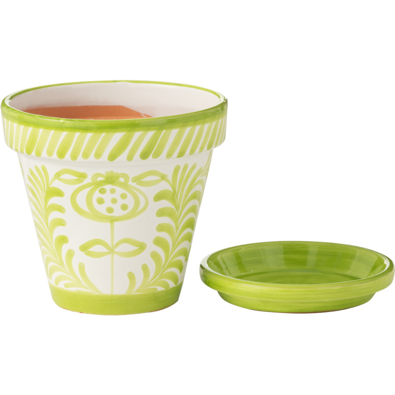 Grand Cache pot original extérieur Rond Diamètre 27 cm en Céramique Bleu aqua Blanc Motif fleur Granada - 2