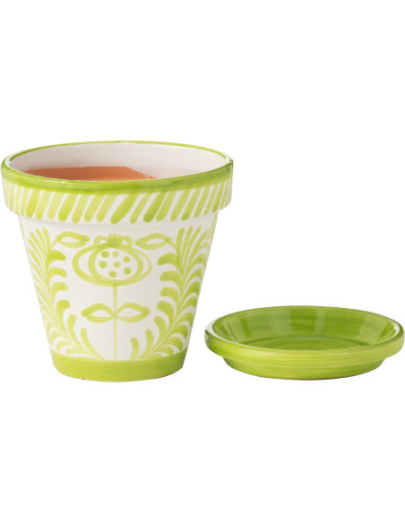 Grand Cache pot original extérieur Rond Diamètre 27 cm en Céramique Bleu aqua Blanc Motif fleur Granada - 2