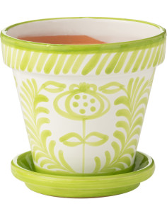Grand Cache pot original extérieur Rond Diamètre 27 cm en Céramique Vert Blanc Motif fleur Granada - 1