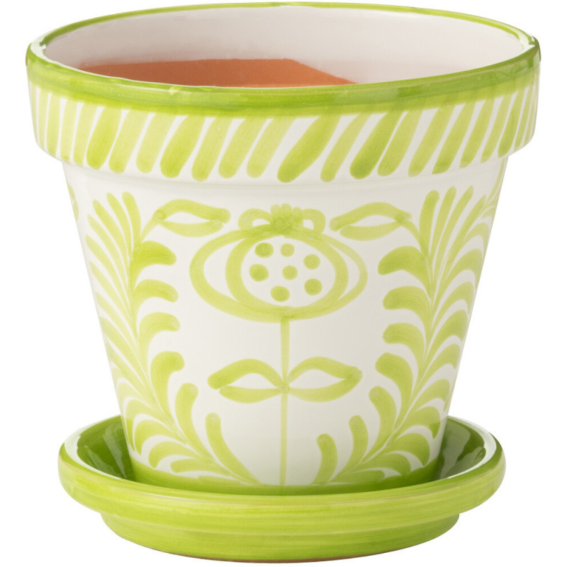 Grand Cache pot original extérieur Rond Diamètre 27 cm en Céramique Vert Blanc Motif fleur Granada - 1