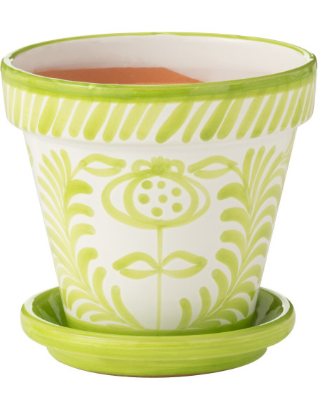 Grand Cache pot original extérieur Rond Diamètre 27 cm en Céramique Vert Blanc Motif fleur Granada - 1