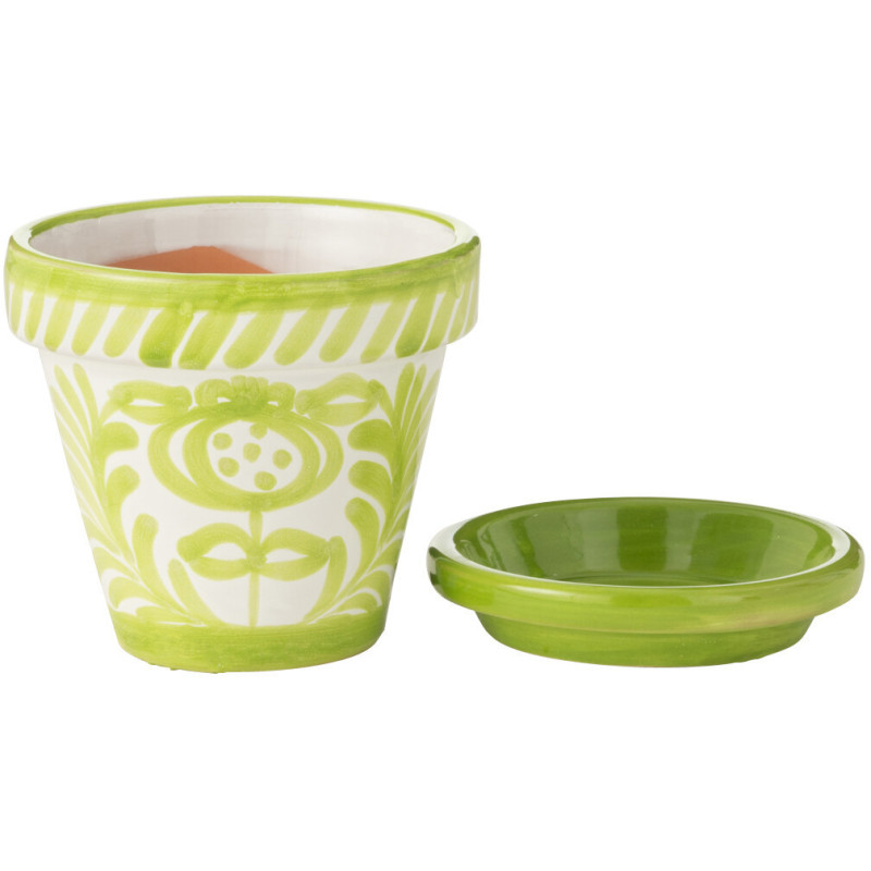 Grand Cache pot original extérieur Rond Diamètre 27 cm en Céramique Vert Blanc Motif fleur Granada - 2