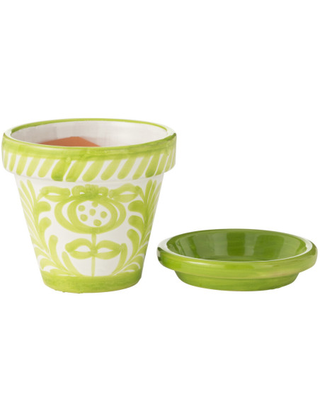 Grand Cache pot original extérieur Rond Diamètre 27 cm en Céramique Vert Blanc Motif fleur Granada - 2