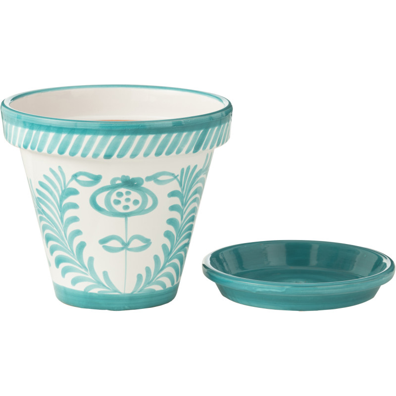 Petit Cache pot original extérieur Rond Diamètre 17 cm en Céramique Vert Blanc Motif fleur Granada - 3