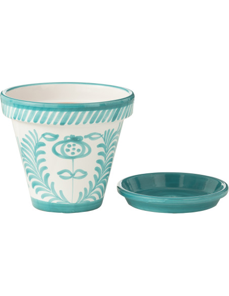 Petit Cache pot original extérieur Rond Diamètre 17 cm en Céramique Vert Blanc Motif fleur Granada - 3