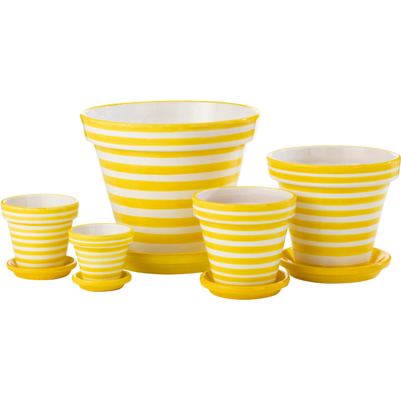 Cache pot original extérieur Rond Diamètre 21 cm en Céramique Jaune Blanc Motif lignes Granada - 3