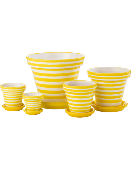 Cache pot original extérieur Rond Diamètre 21 cm en Céramique Jaune Blanc Motif lignes Granada - 3