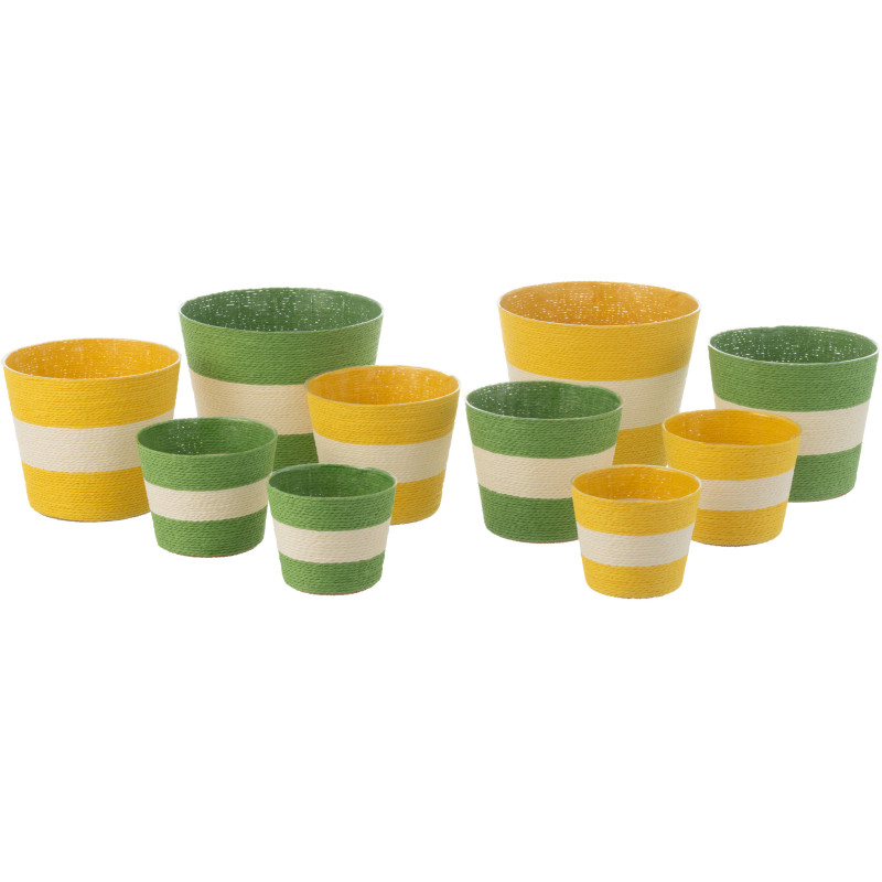 Petit Cache pot bohème Rond Diamètre 11 cm en Papier Plastique Rose Orange Tressé Orwy (Lot de 2) - 3