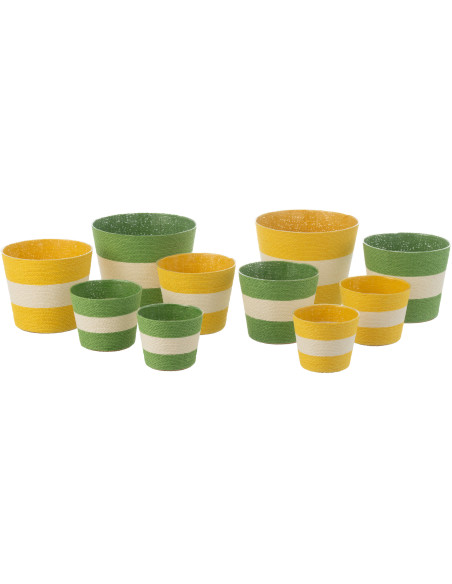 Petit Cache pot bohème Rond Diamètre 11 cm en Papier Plastique Rose Orange Tressé Orwy (Lot de 2) - 3