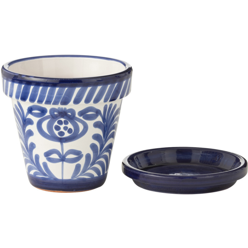 Petit Cache pot original extérieur Rond Diamètre 17 cm en Céramique Jaune Blanc Motif lignes Granada - 3