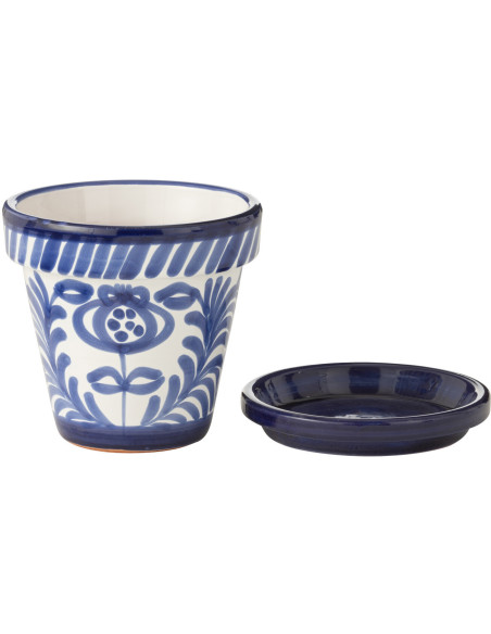 Petit Cache pot original extérieur Rond Diamètre 17 cm en Céramique Jaune Blanc Motif lignes Granada - 3