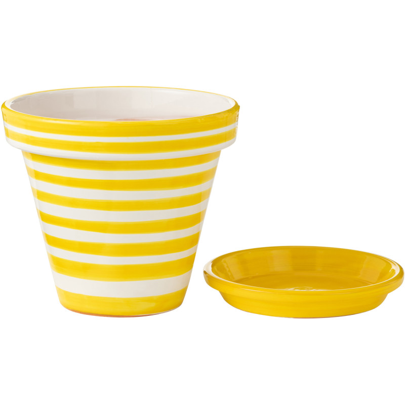 Cache pot original extérieur Rond Diamètre 21 cm en Céramique Bleu aqua Blanc Motif fleur Granada - 2