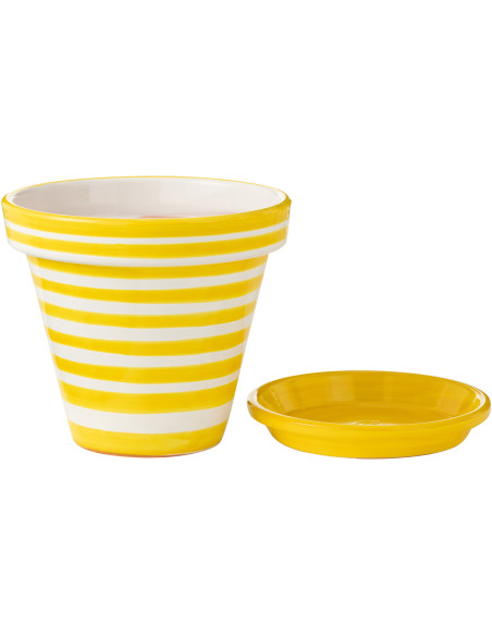 Cache pot original extérieur Rond Diamètre 21 cm en Céramique Bleu aqua Blanc Motif fleur Granada - 2