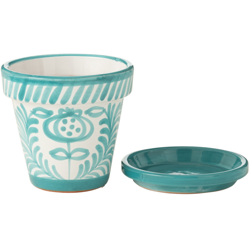 Petit Cache pot original extérieur Rond Diamètre 17 cm en Céramique Orange Blanc Motif lignes Granada - 2