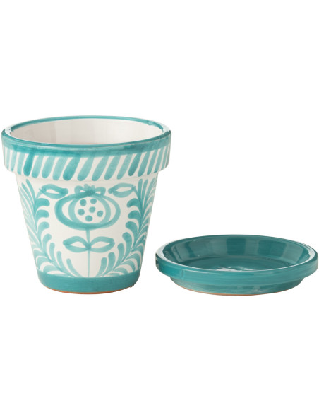 Petit Cache pot original extérieur Rond Diamètre 17 cm en Céramique Orange Blanc Motif lignes Granada - 2