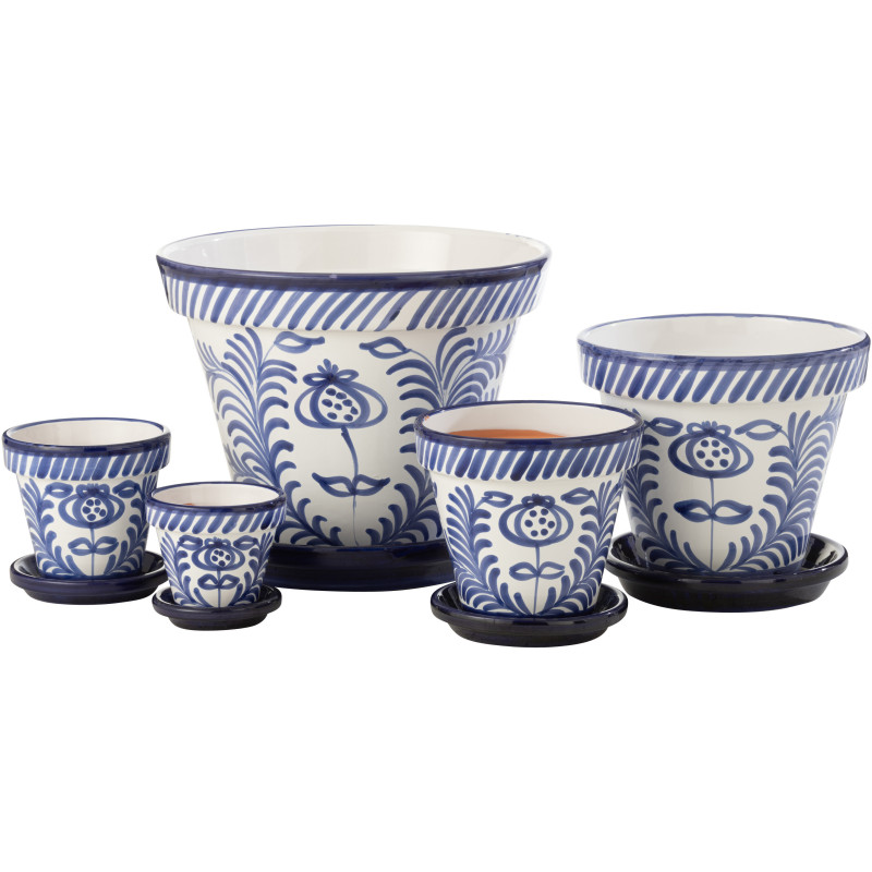 Petit Cache pot original extérieur Rond Diamètre 17 cm en Céramique Bleu cobalt Blanc Motif fleur Granada - 4