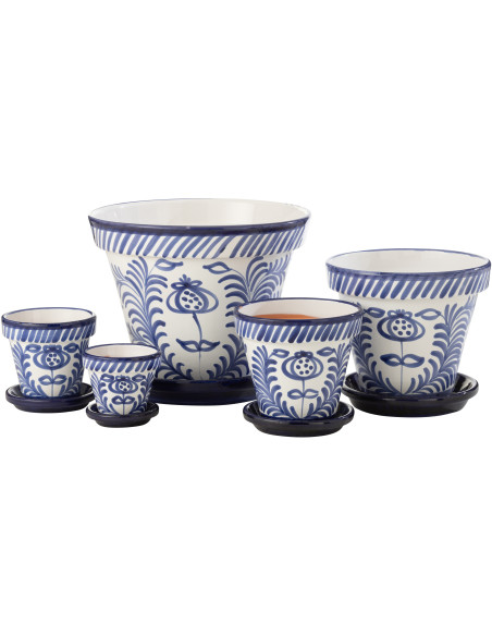 Petit Cache pot original extérieur Rond Diamètre 17 cm en Céramique Bleu cobalt Blanc Motif fleur Granada - 4