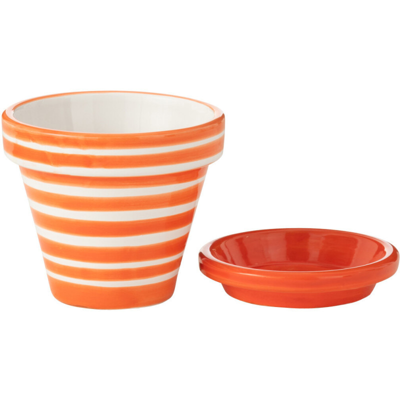 Grand Cache pot original extérieur Rond Diamètre 27 cm en Céramique Jaune Blanc Motif lignes Granada - 2