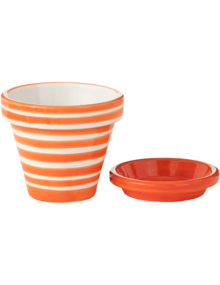 Grand Cache pot original extérieur Rond Diamètre 27 cm en Céramique Jaune Blanc Motif lignes Granada - 2