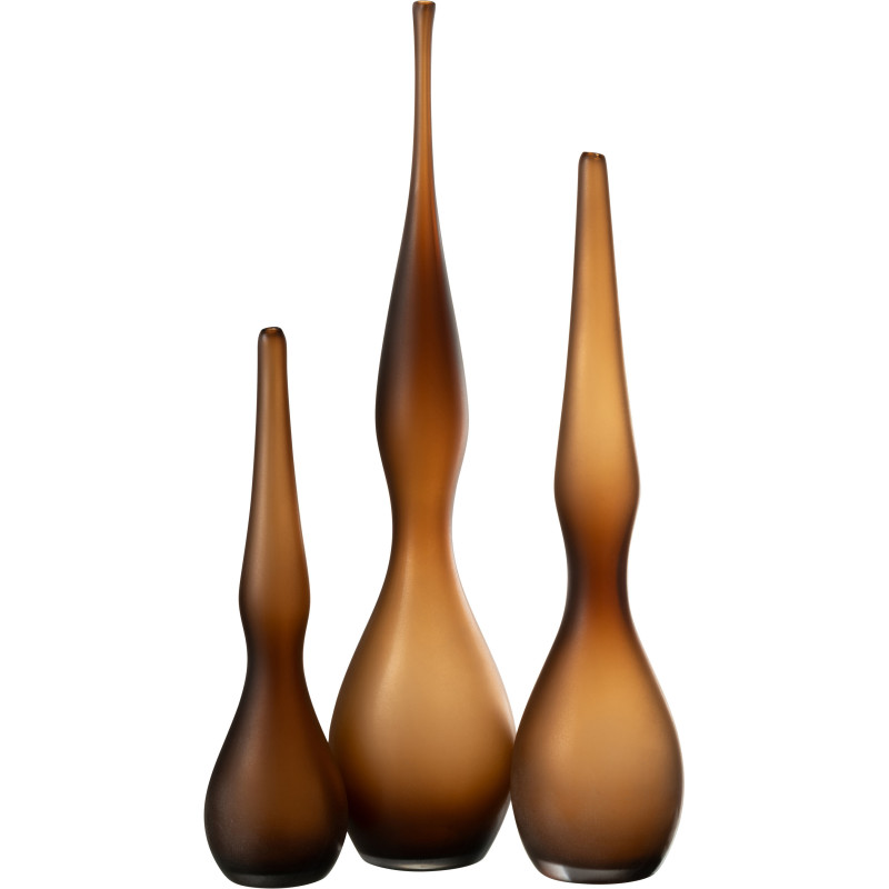 Grand Vase minimaliste Flute en Verre Marron ambré Yara (Lot de 3) - 1