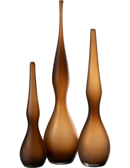Grand Vase minimaliste Flute en Verre Marron ambré Yara (Lot de 3) - 1