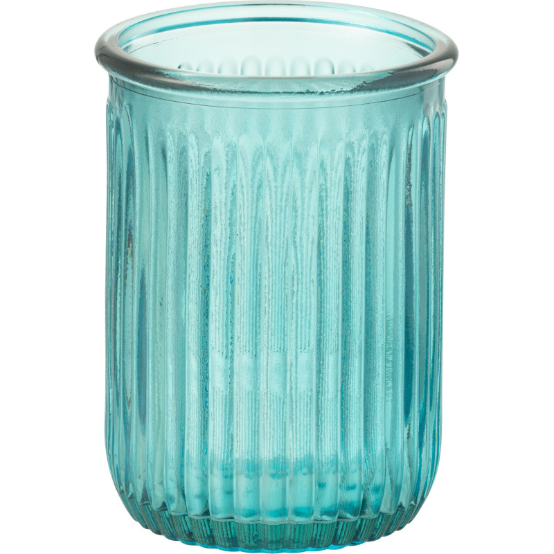 Vase moderne Bocal Hauteur 20 cm en Verre Bleu aqua Motif rayures Zyku - 1