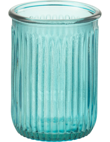 Vase moderne Bocal Hauteur 20 cm en Verre Bleu aqua Motif rayures Zyku - 1