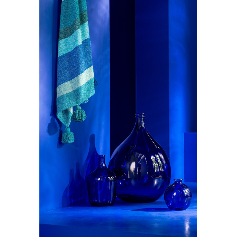 Vase moderne Bocal Hauteur 20 cm en Verre Bleu aqua Motif rayures Zyku - 2