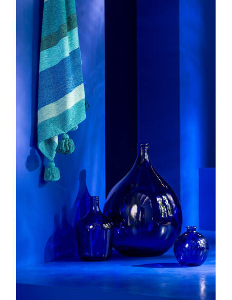 Vase moderne Bocal Hauteur 20 cm en Verre Bleu aqua Motif rayures Zyku - 2