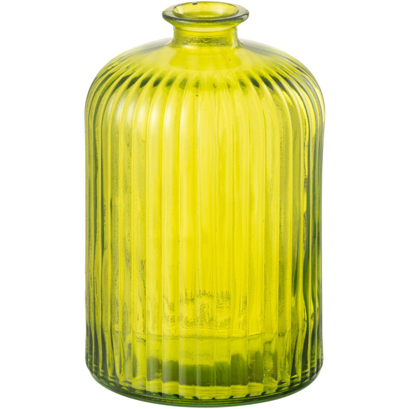 Vase moderne Bouteille Hauteur 23 cm en Verre Jaune Motif rayures Zyku - 1