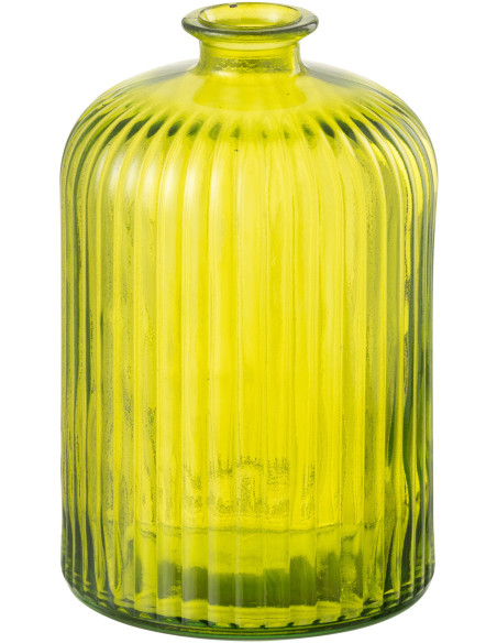 Vase moderne Bouteille Hauteur 23 cm en Verre Jaune Motif rayures Zyku - 1