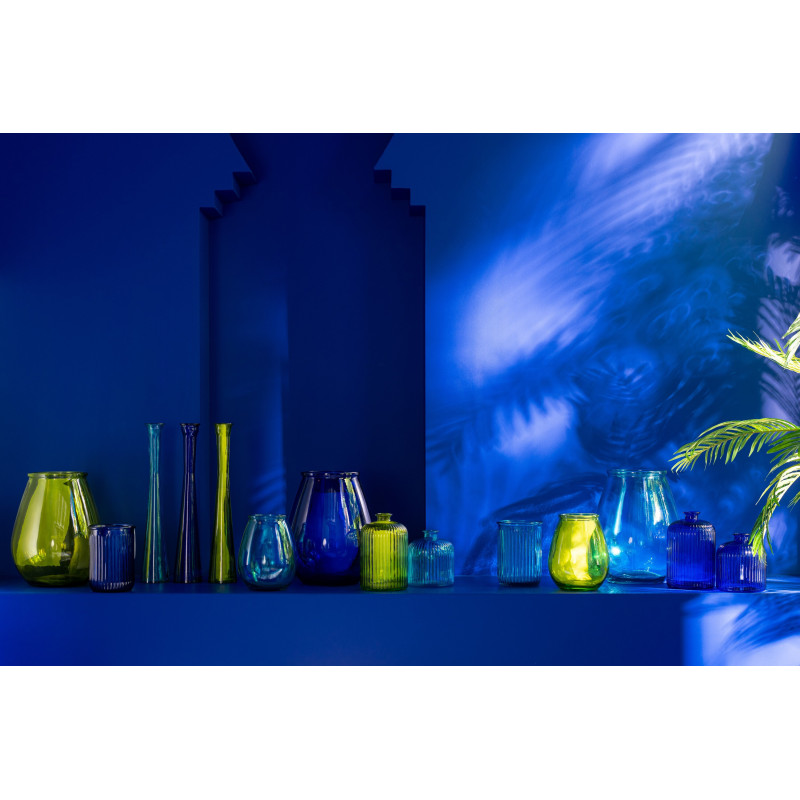 Vase moderne Bouteille Hauteur 23 cm en Verre Jaune Motif rayures Zyku - 2