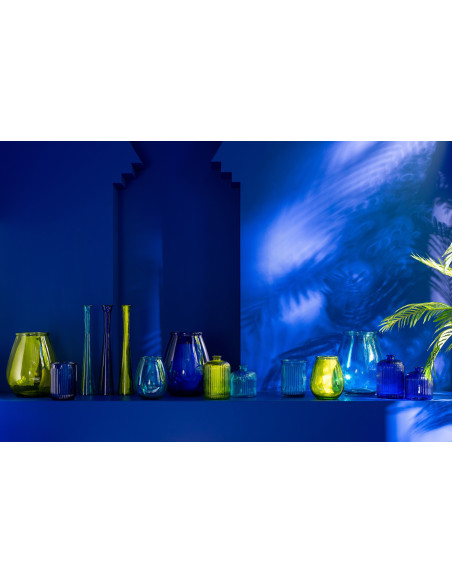 Vase moderne Bouteille Hauteur 23 cm en Verre Jaune Motif rayures Zyku - 2