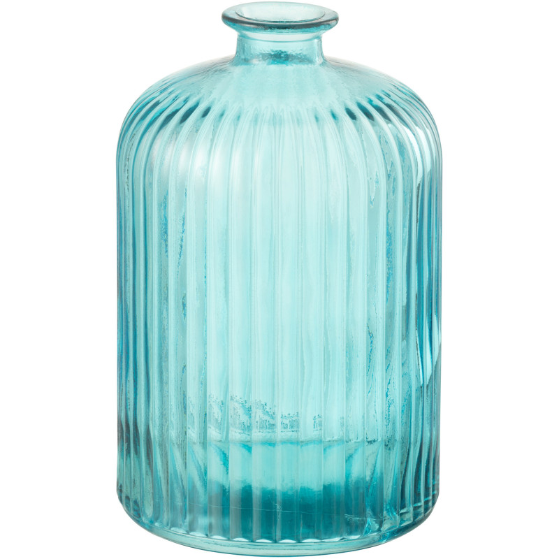Vase moderne Bouteille Hauteur 23 cm en Verre Bleu aqua Motif rayures Zyku - 1