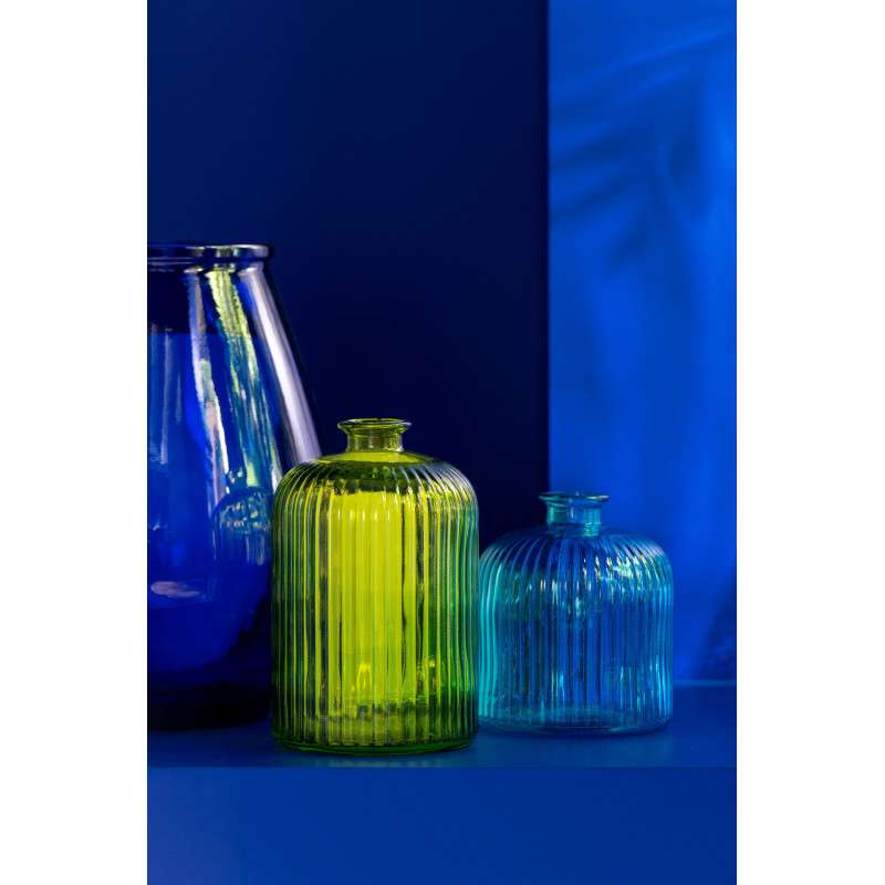 Vase moderne Bouteille Hauteur 23 cm en Verre Bleu aqua Motif rayures Zyku - 2