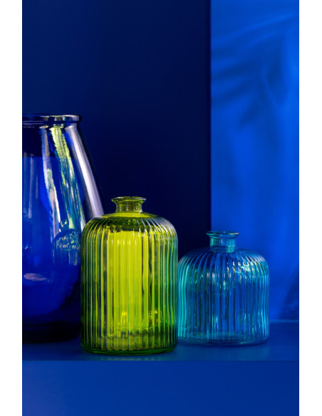 Vase moderne Bouteille Hauteur 23 cm en Verre Bleu aqua Motif rayures Zyku - 2