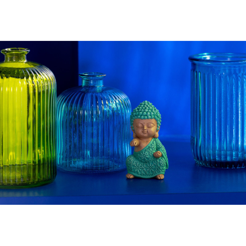 Vase moderne Bouteille Hauteur 23 cm en Verre Bleu aqua Motif rayures Zyku - 3