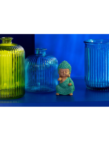 Vase moderne Bouteille Hauteur 23 cm en Verre Bleu aqua Motif rayures Zyku - 3