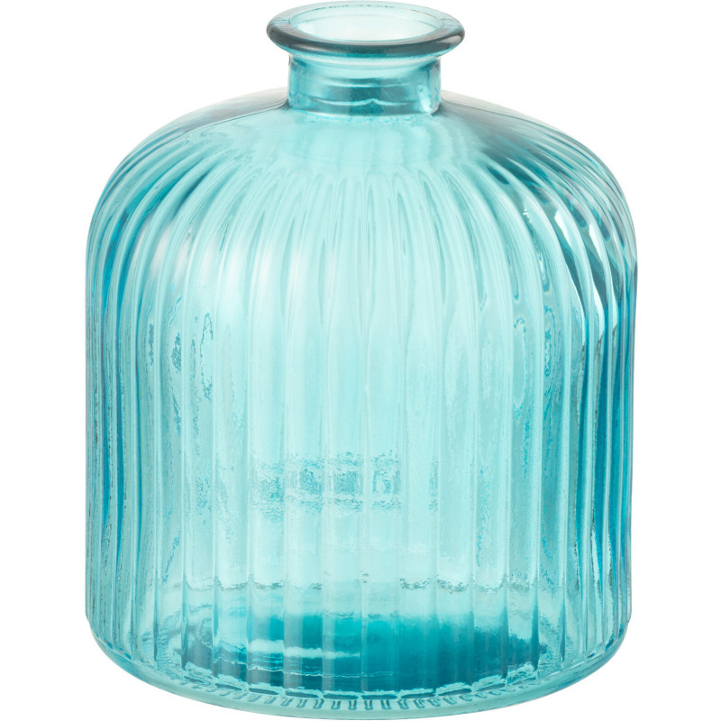 Vase moderne Bouteille Hauteur 18 cm en Verre Bleu aqua Motif rayures Zyku - 1