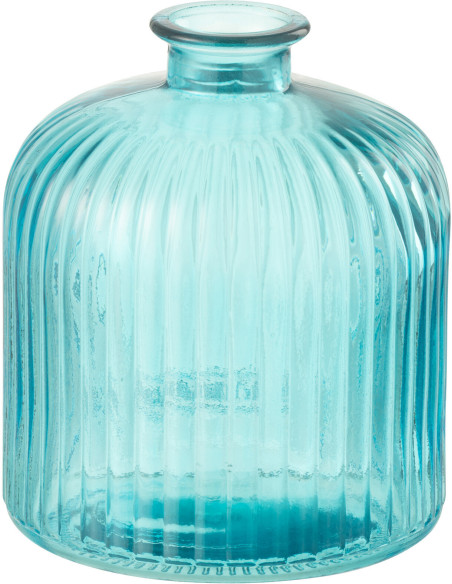 Vase moderne Bouteille Hauteur 18 cm en Verre Bleu aqua Motif rayures Zyku - 1