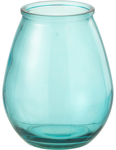 Vase moderne oeuf Ovale Hauteur 23 cm en Verre Bleu aqua Zyku - 1