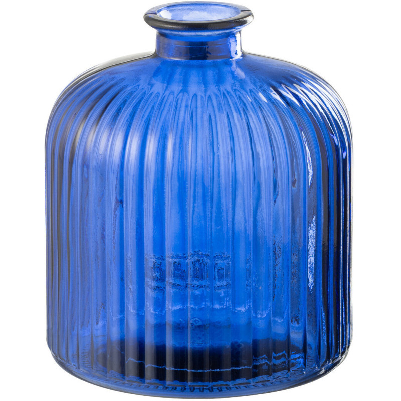 Vase moderne Bouteille Hauteur 18 cm en Verre Bleu Motif rayures Zyku - 1
