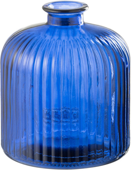 Vase moderne Bouteille Hauteur 18 cm en Verre Bleu Motif rayures Zyku - 1