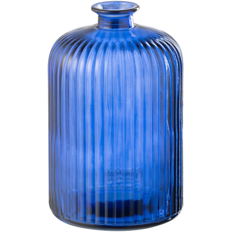 Vase moderne Bouteille Hauteur 23 cm en Verre Bleu Motif rayures Zyku - 1