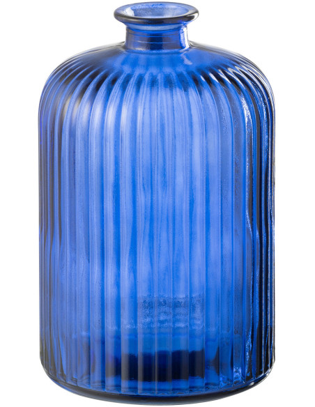 Vase moderne Bouteille Hauteur 23 cm en Verre Bleu Motif rayures Zyku - 1