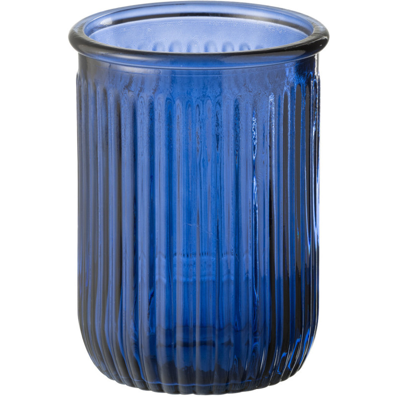 Vase moderne Bocal Hauteur 20 cm en Verre Bleu Motif rayures Zyku - 1