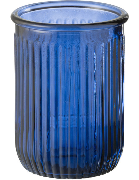 Vase moderne Bocal Hauteur 20 cm en Verre Bleu Motif rayures Zyku - 1
