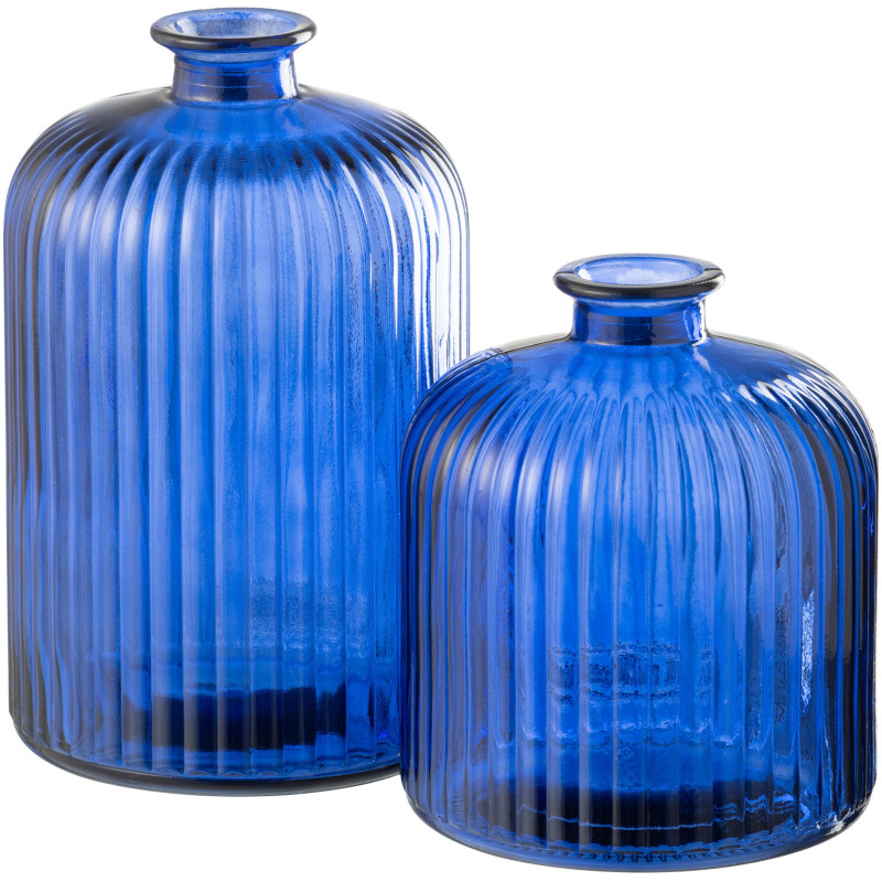 Vase moderne Bocal Hauteur 20 cm en Verre Bleu Motif rayures Zyku - 3
